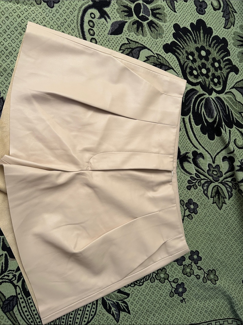 Cream Faux Leather Mini Shorts